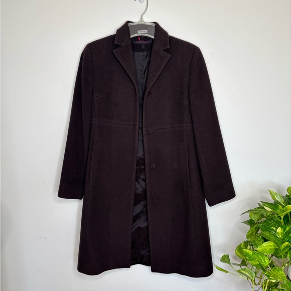 ANNE KLEIN Lambswool & Cashmere Coat Choco Brown Petite 1P Classic Timeless - Picture 1 of 10